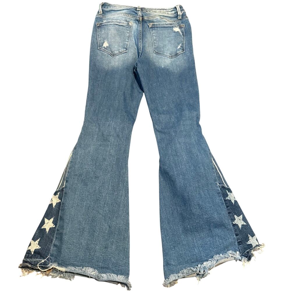 Bridge by GLY High Rise Super Flare Patriotic Jeans, Star Distressed, Size 27 - Picture 3 of 9